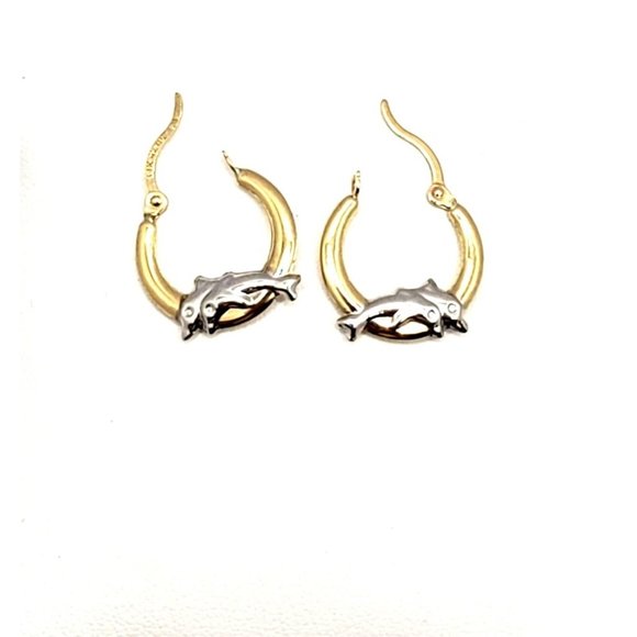 14k REAL GOLD Hollow Super Light Dolphin Hoop Earrings - Picture 3 of 13
